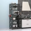 Modern Black Metal Wood Kitchen Baker's Rack Shelf Microwave Stand