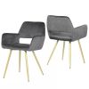 Set of 2 Modern Dark Grey Velvet Upholstered Dining Chair with Gold Metal Legs