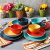 12-Piece Stoneware Dinnerware Set in Red Blue Green Yellow - Service for 4