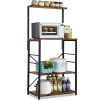 Black Metal 4-Shelf Rustic Brown Wood Kitchen Baker's Rack Microwave Stand