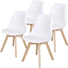 Set of 4 Modern White Shell Dining Chair Upholstered Padded Seat w/ Beechwood  Legs