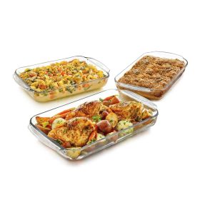 Glass 3-Piece Bakeware Oven Safe Casserole Baking Dish Set - Dishwasher Safe