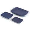 6-Piece Glass Bakeware Food Storage Set 3 Baking Dishes with Blue Plastic Lids