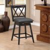 Set of 2 Black Wood 24-in Counter Height Farmhouse Swivel Cushion Seat Barstools