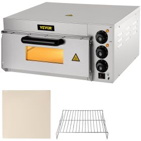 VEVOR Commercial Pizza Oven Countertop, 14" Single Deck Layer, 110V 1300W Stainless Steel Electric Pizza Oven with Stone and Shelf