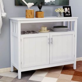 Kitchen storage sideboard and buffet server cabinet-White (Color: White)