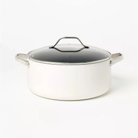 8qt Nonstick Ceramic Coated Aluminum Wide Stock Pot (Color: White)